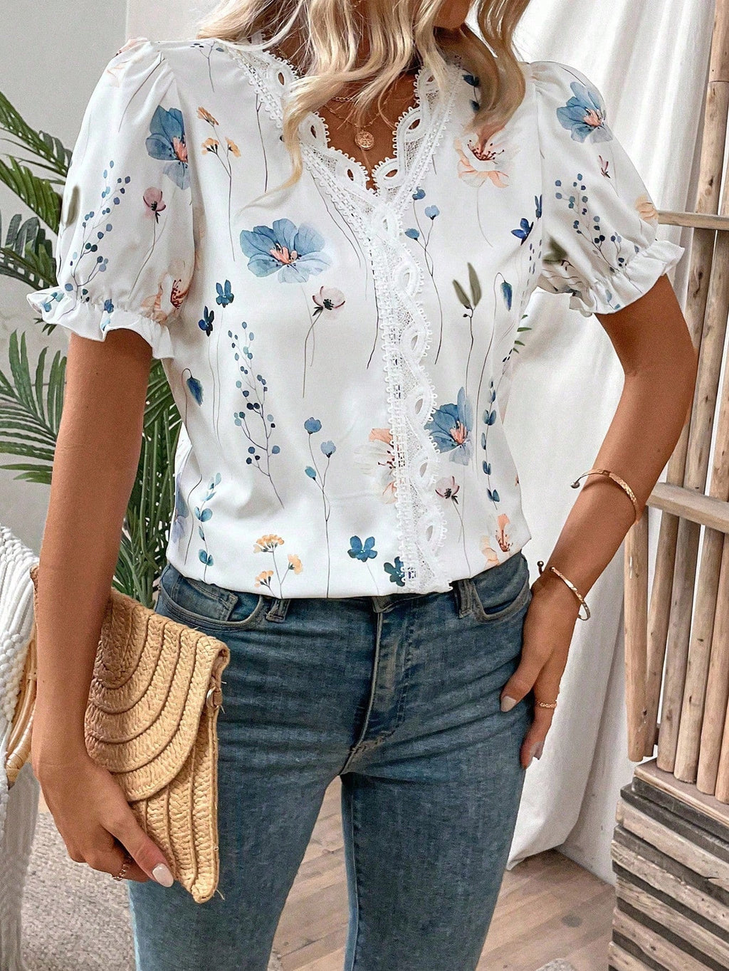 Blusa Feminina Manga Curta Chiffon Delicada Florida