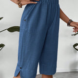 Capri Feminina de Linho com Bolsos e Elástico na Cintura