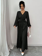 Macacão Pantalona Longo Feminino Manga Longa Plissado