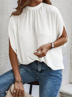 Blusa Feminina Manga Curta Caída Gola Alta