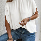 Blusa Feminina Manga Curta Caída Gola Alta