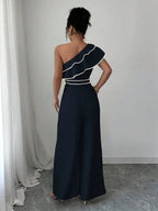 Macacão Feminino Pantalona Um Ombro Só com Babados