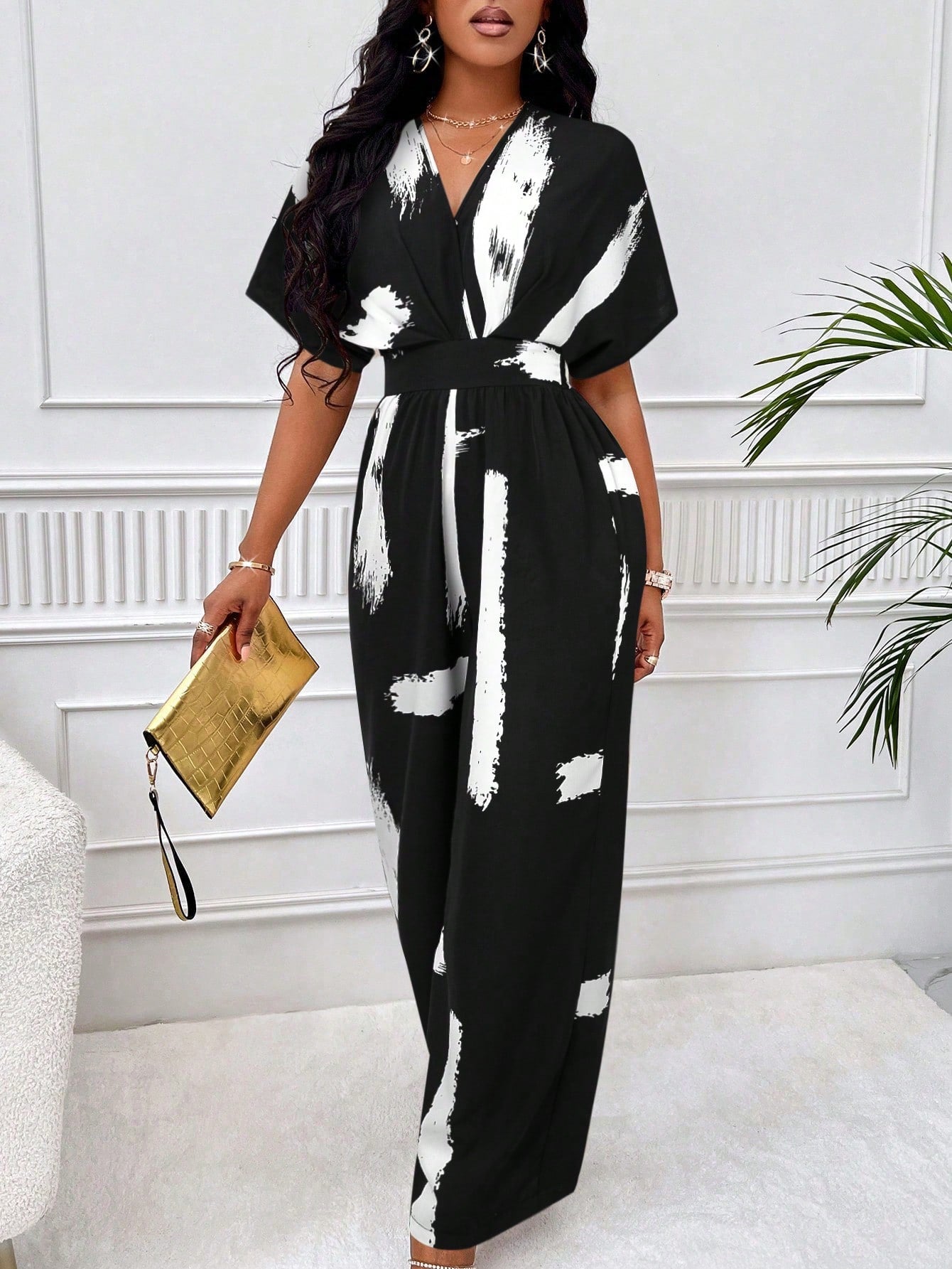 Macacão Feminino de Manga Curta Estampado