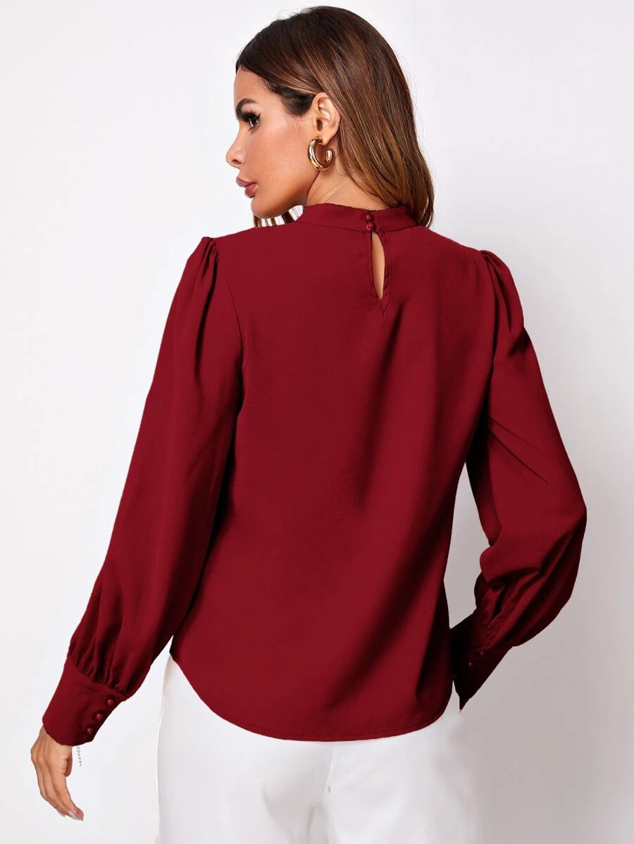 Blusa Feminina Franzida Manga Comprida Elegante