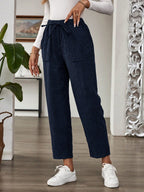 Calça de Veludo Canelado Cintura Elástica Feminina