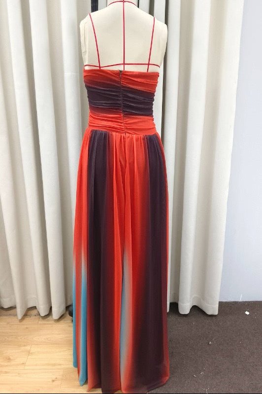 Vestido Longo Tomara que Caia com Recortes e Efeito Degradê