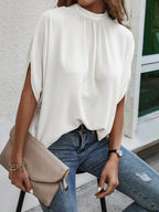 Blusa Feminina Manga Curta Caída Gola Alta