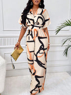 Macacão Feminino de Manga Curta Estampado