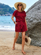 Conjunto Feminino Verão Blusa e Short com Cinto