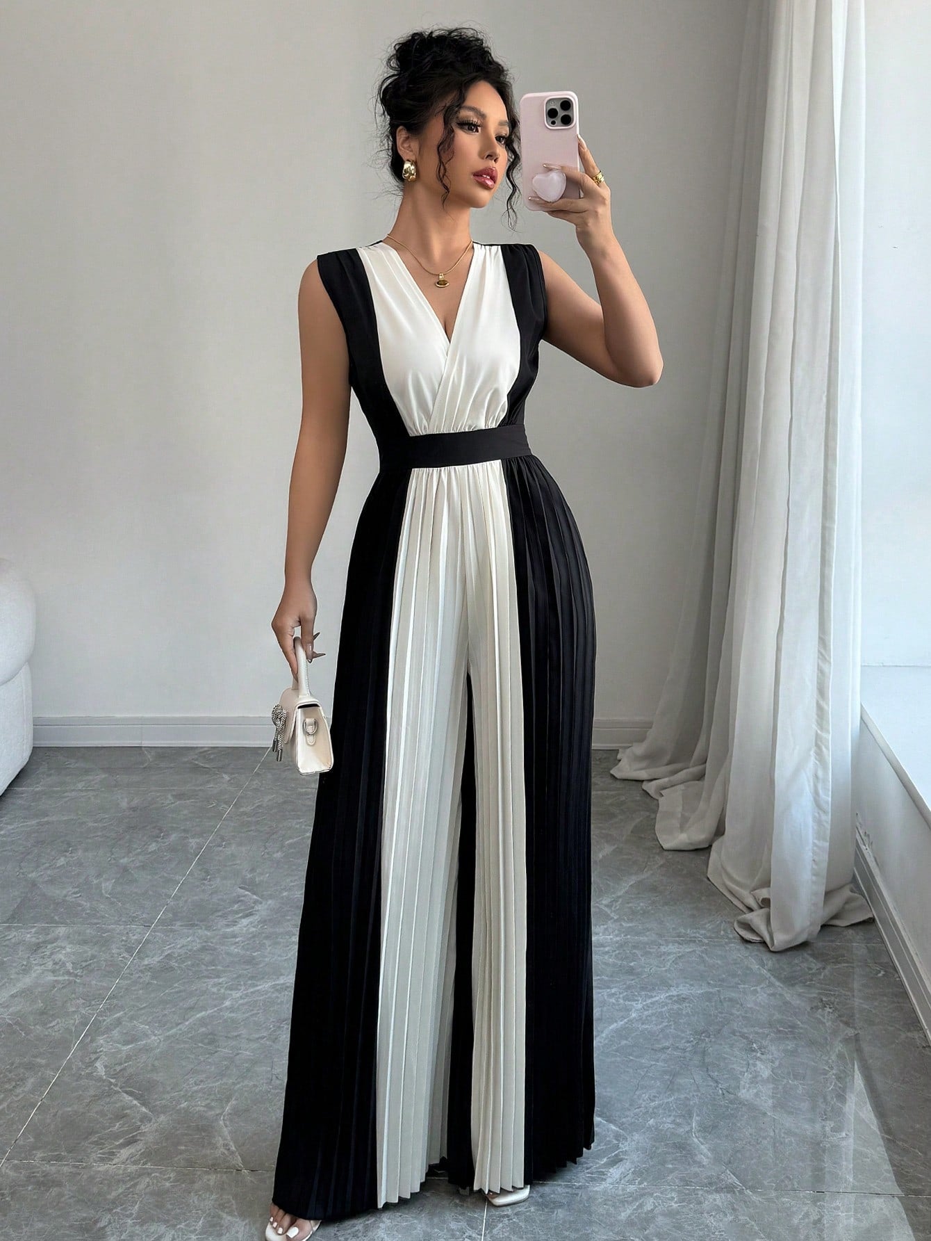 Macacão Feminino Pantalona Duas Cores Regata Decote V