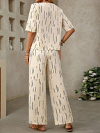 Conjunto Feminino Blusa e Calça Pantalona Estampa de Risco