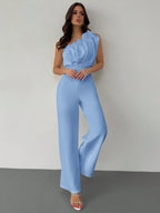 Macacão Feminino Elegante Plissado Um Ombro Só