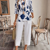 Conjunto Feminino Blusa Meia Manga e Capri