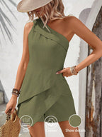 Macaquinho Feminino Um Ombro Só Assimétrico 100% Algodão