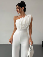 Macacão Feminino Elegante Plissado Um Ombro Só