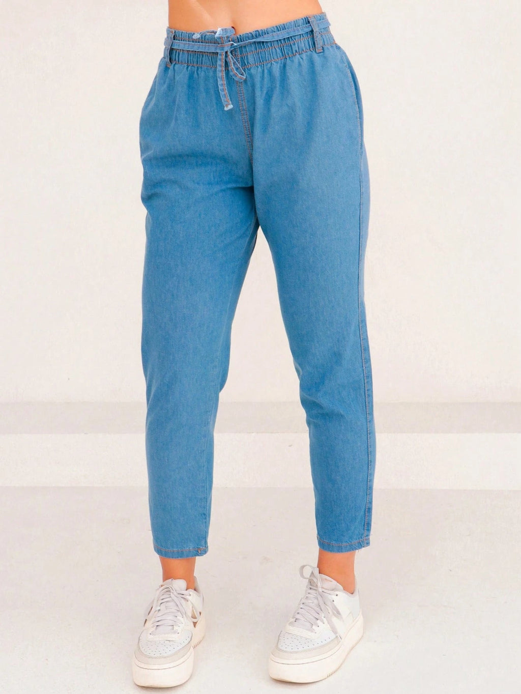 Calça Jeans Feminina Cintura Alta com Elástico