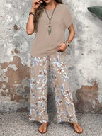 Conjunto Feminino Floral Soltinho Blusa e Calça Pantalona