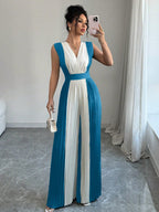 Macacão Feminino Pantalona Duas Cores Regata Decote V