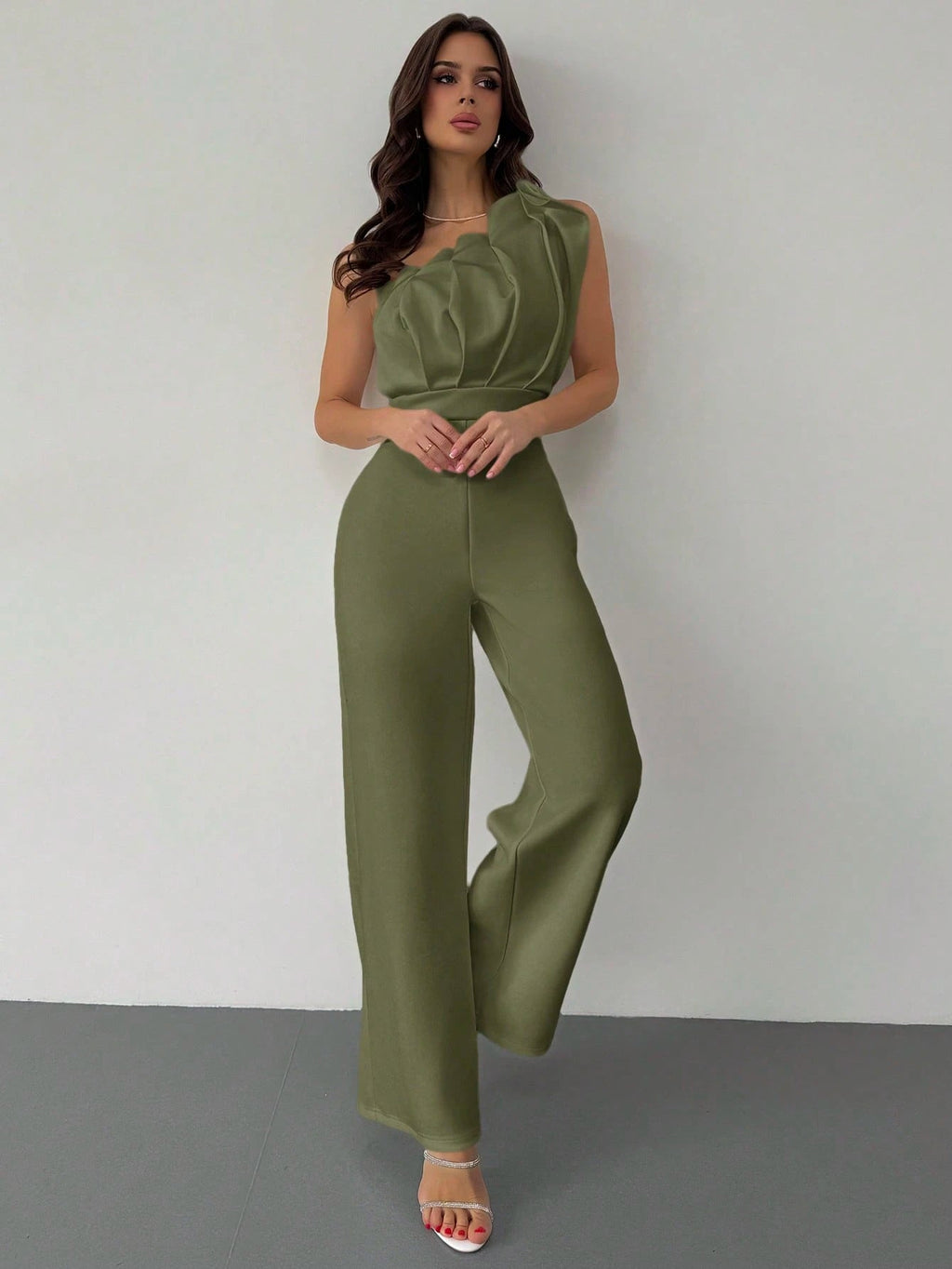 Macacão Feminino Elegante Plissado Um Ombro Só