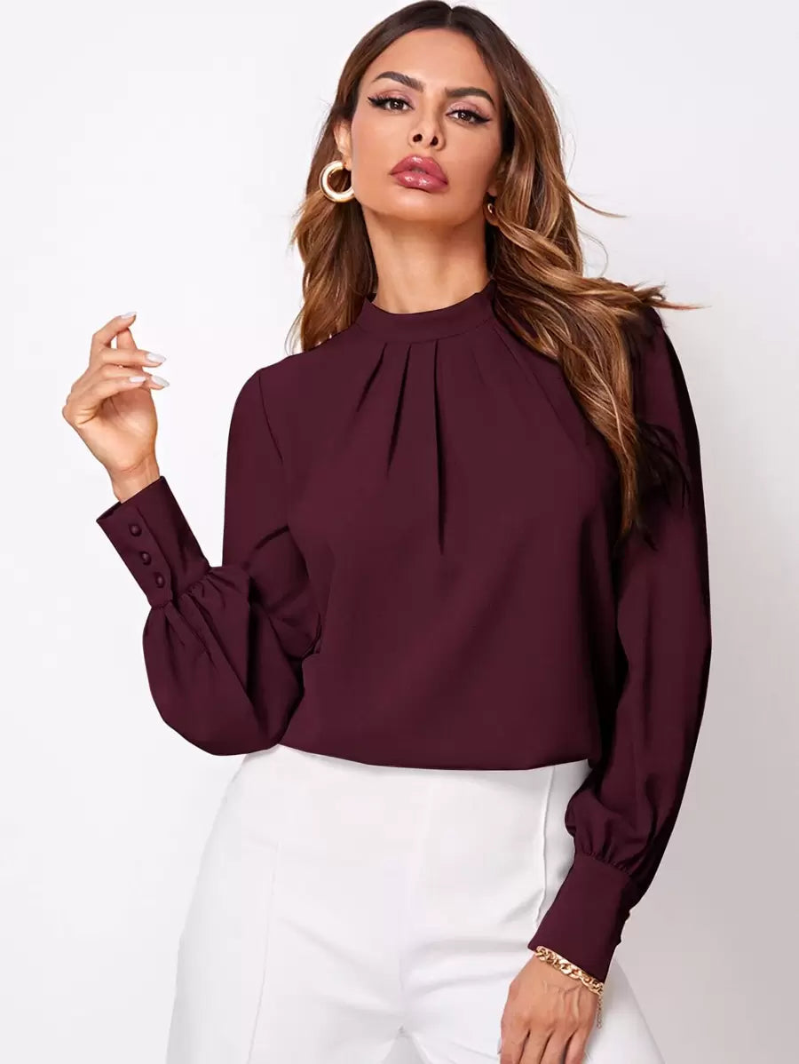 Blusa Feminina Franzida Manga Comprida Elegante