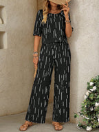 Conjunto Feminino Blusa e Calça Pantalona Estampa de Risco