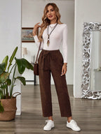 Calça de Veludo Canelado Cintura Elástica Feminina