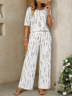 Conjunto Feminino Blusa e Calça Pantalona Estampa de Risco