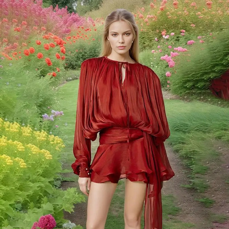 Vestido Feminino Acetinado Plissado -  Izuke