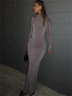 Vestido Longo Elegante Gola - Jaqueline