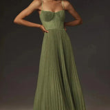 Vestido Midi com Bustier Plissado em Tule Fit e Flare