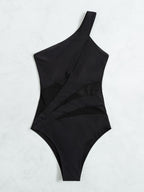 Maiô Feminino Assimétrico Preto com Tule