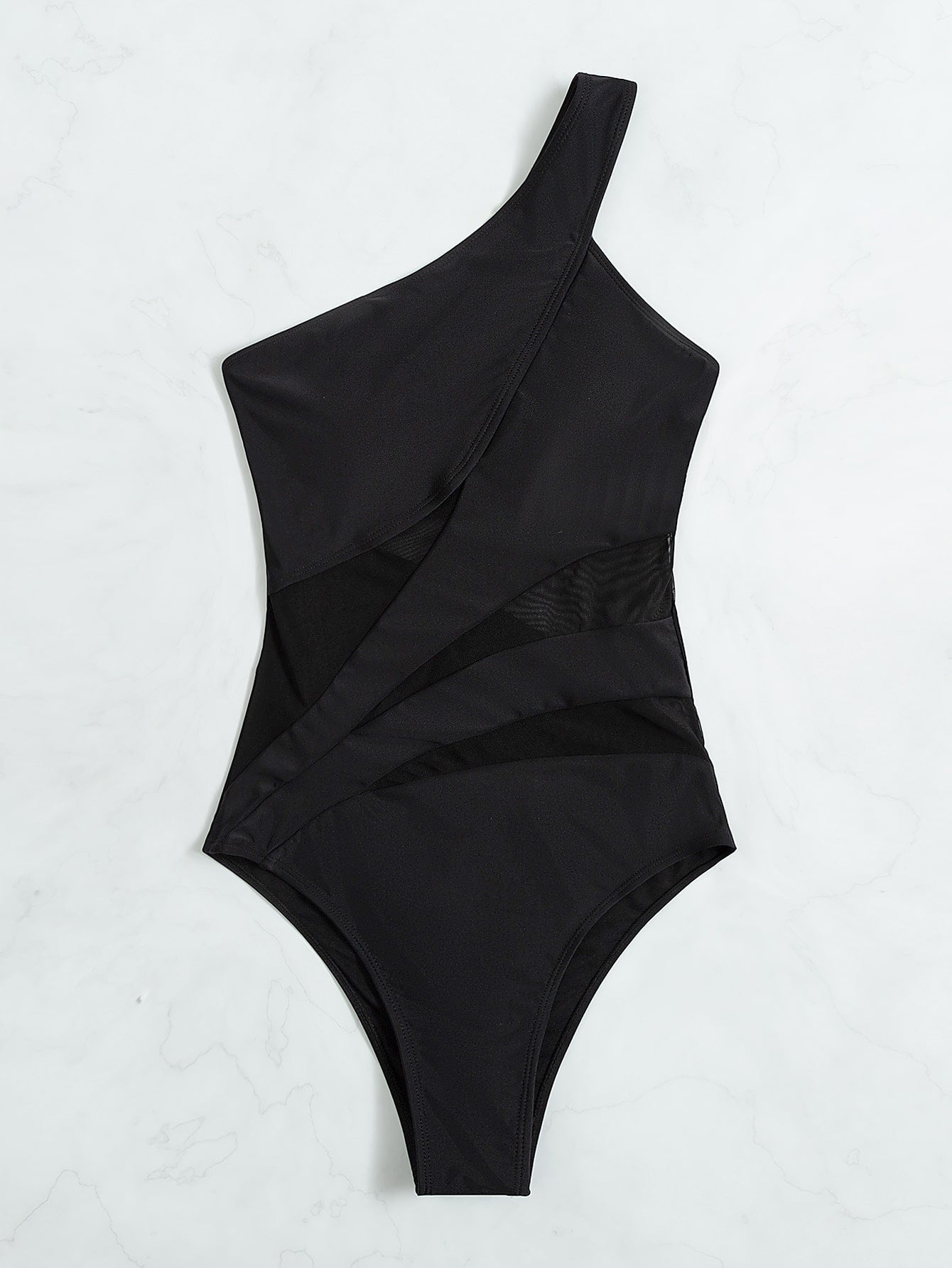 Maiô Feminino Assimétrico Preto com Tule