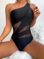 Maiô Feminino Assimétrico Preto com Tule