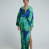 Vestido Maxi Kaftan com Plissado e Estampa - Pamela