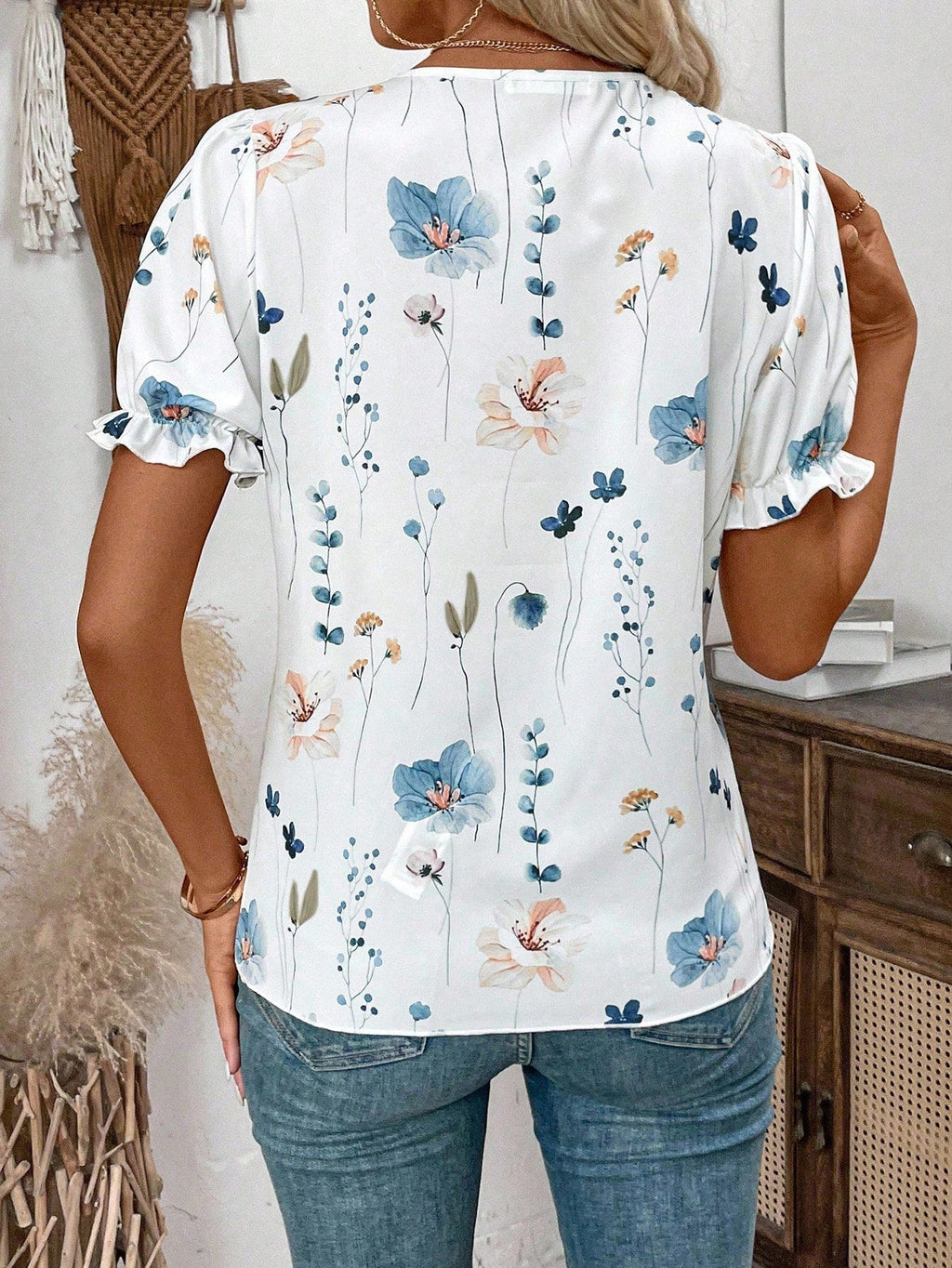 Blusa Feminina Manga Curta Chiffon Delicada Florida