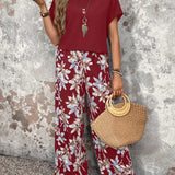 Conjunto Feminino Floral Soltinho Blusa e Calça Pantalona