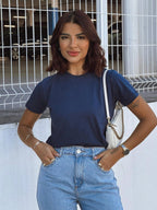 Blusa Manga Curta Básica Feminina 100% Algodão