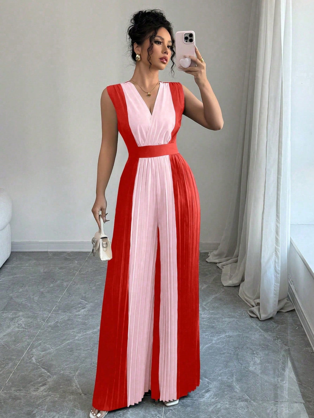 Macacão Feminino Pantalona Duas Cores Regata Decote V