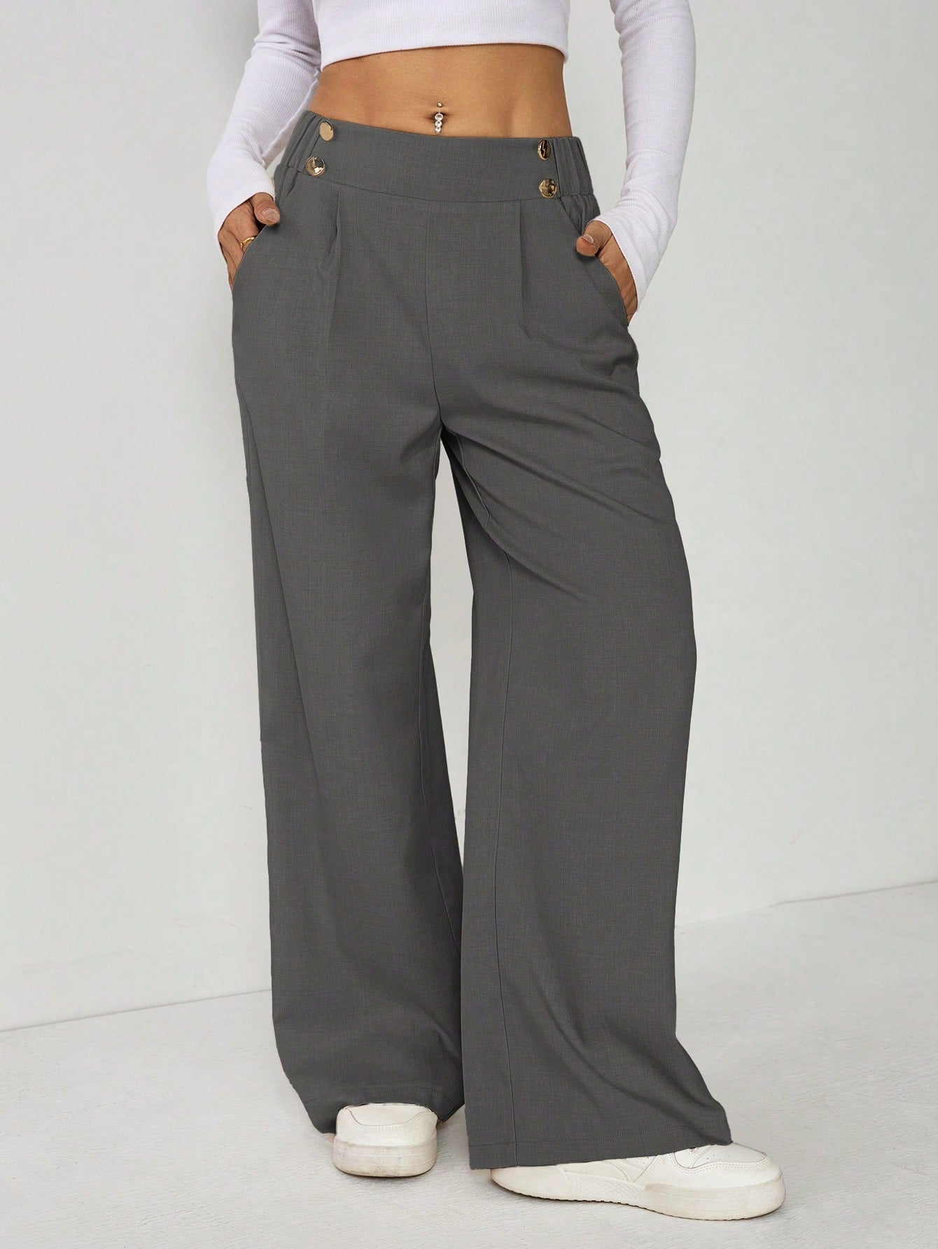 Calça Reta Feminina Alfaiataria com Elástico