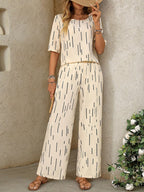 Conjunto Feminino Blusa e Calça Pantalona Estampa de Risco