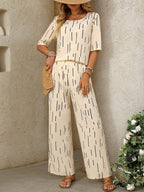 Conjunto Feminino Blusa e Calça Pantalona Estampa de Risco