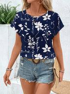 Blusa Feminina Floral Manga Curta