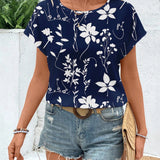 Blusa Feminina Floral Manga Curta