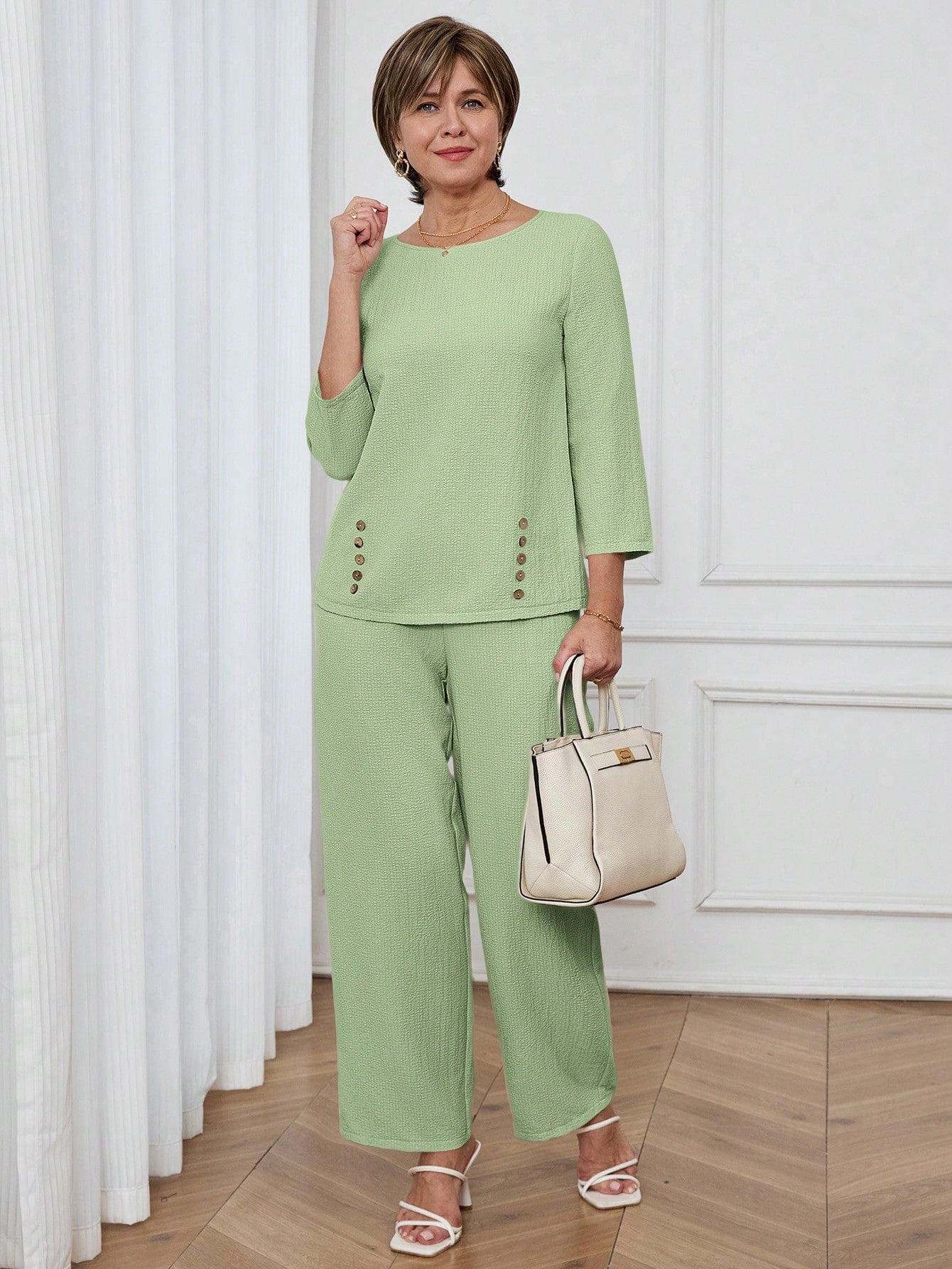 Conjunto Feminino Senhora Blusa e Calça Confortável