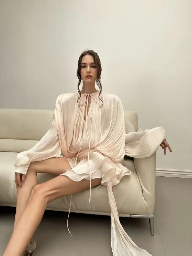 Vestido Feminino Acetinado Plissado -  Izuke