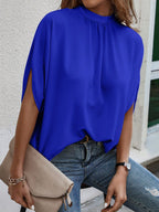 Blusa Feminina Manga Curta Caída Gola Alta