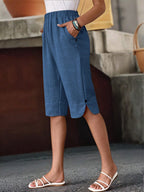 Capri Feminina de Linho com Bolsos e Elástico na Cintura