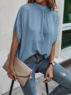 Blusa Feminina Manga Curta Caída Gola Alta