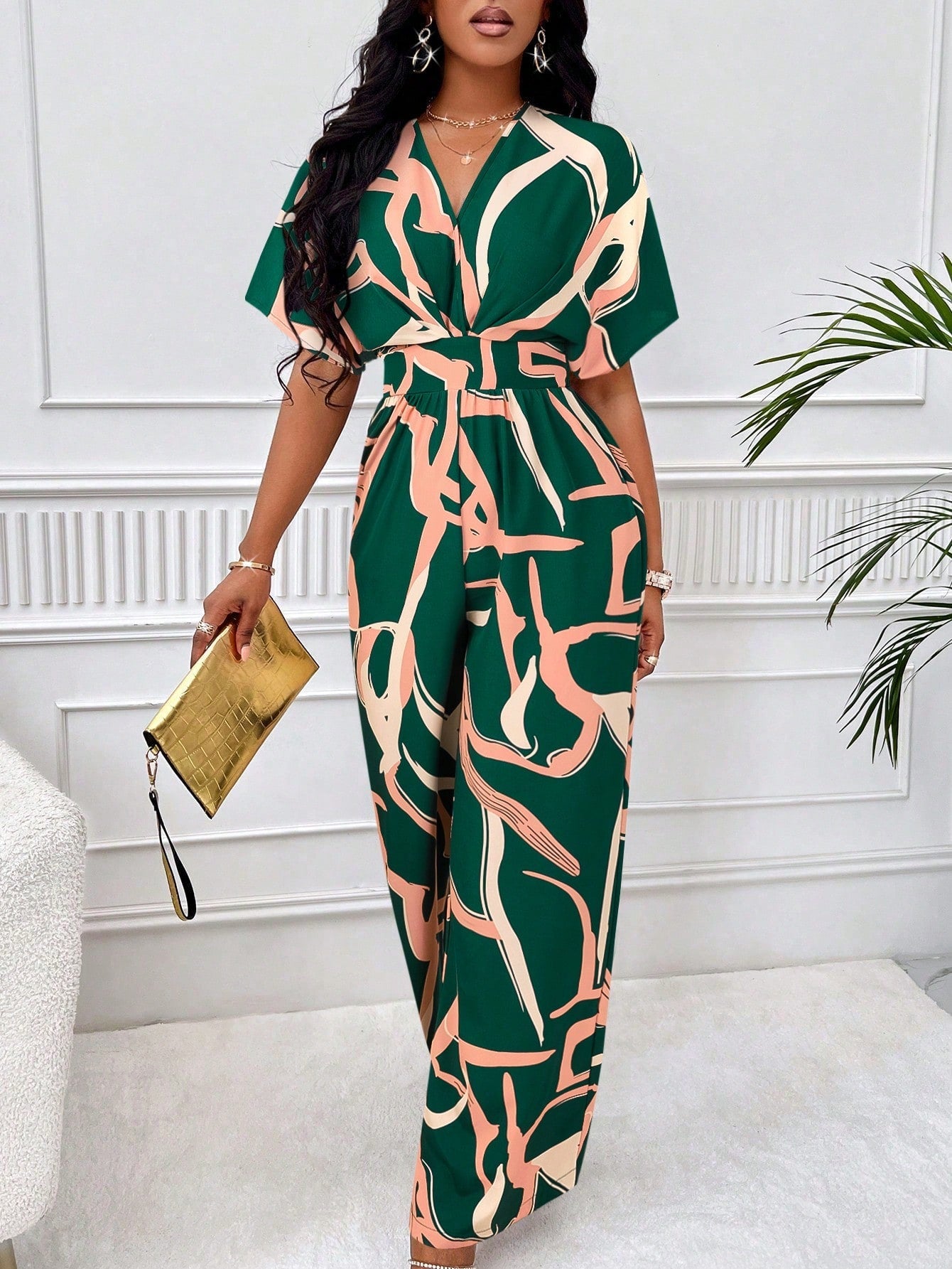 Macacão Feminino de Manga Curta Estampado