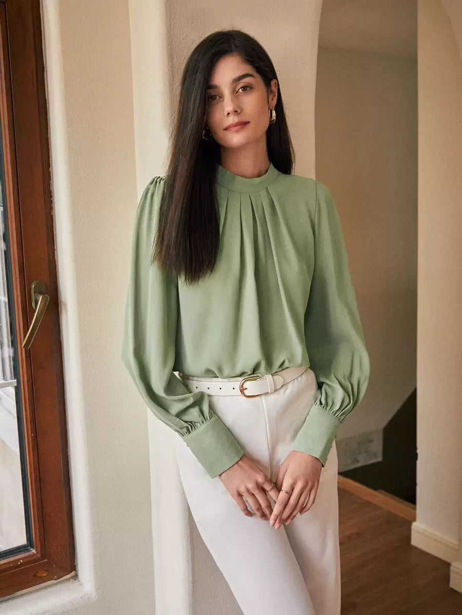 Blusa Feminina Franzida Manga Comprida Elegante